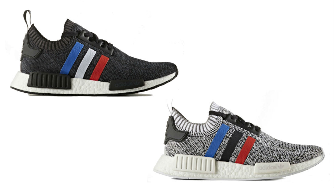 white nmd with red and blue