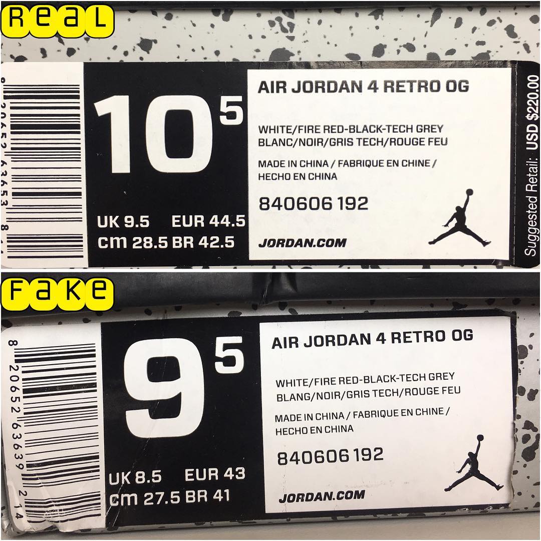 Air Jordan IV 4 "Cement" Real vs. Fake Legit Check Box Tag Air