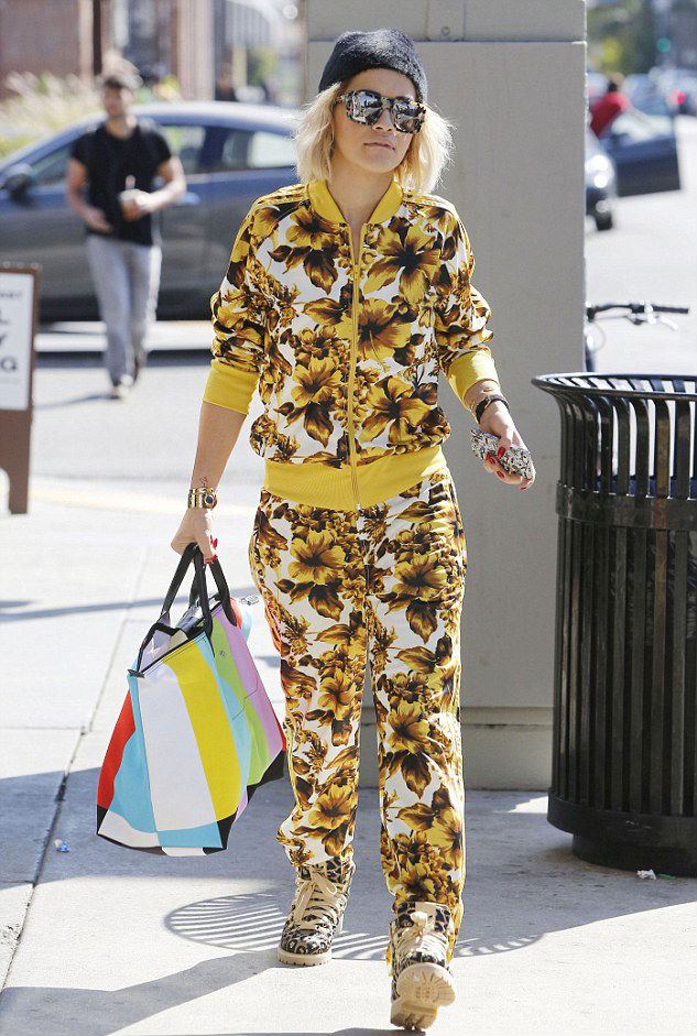 Rita Ora wearing adidas Originals JS Leopard Hiking Boot