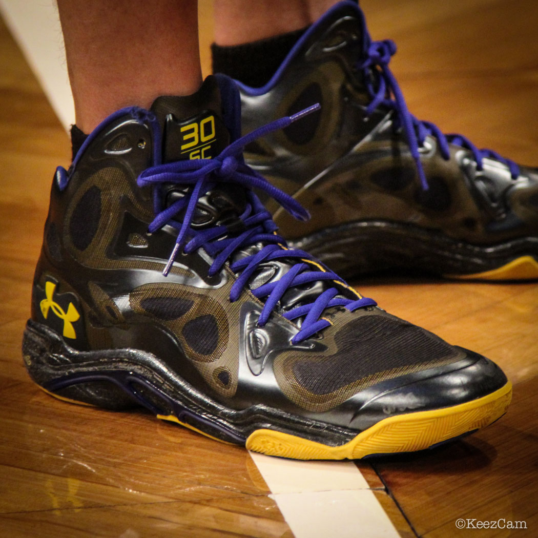 Sole Watch // Up Close At Barclays for Nets vs Warriors - Stephen Curry wearing Under Armour Anatomix Spawn PE