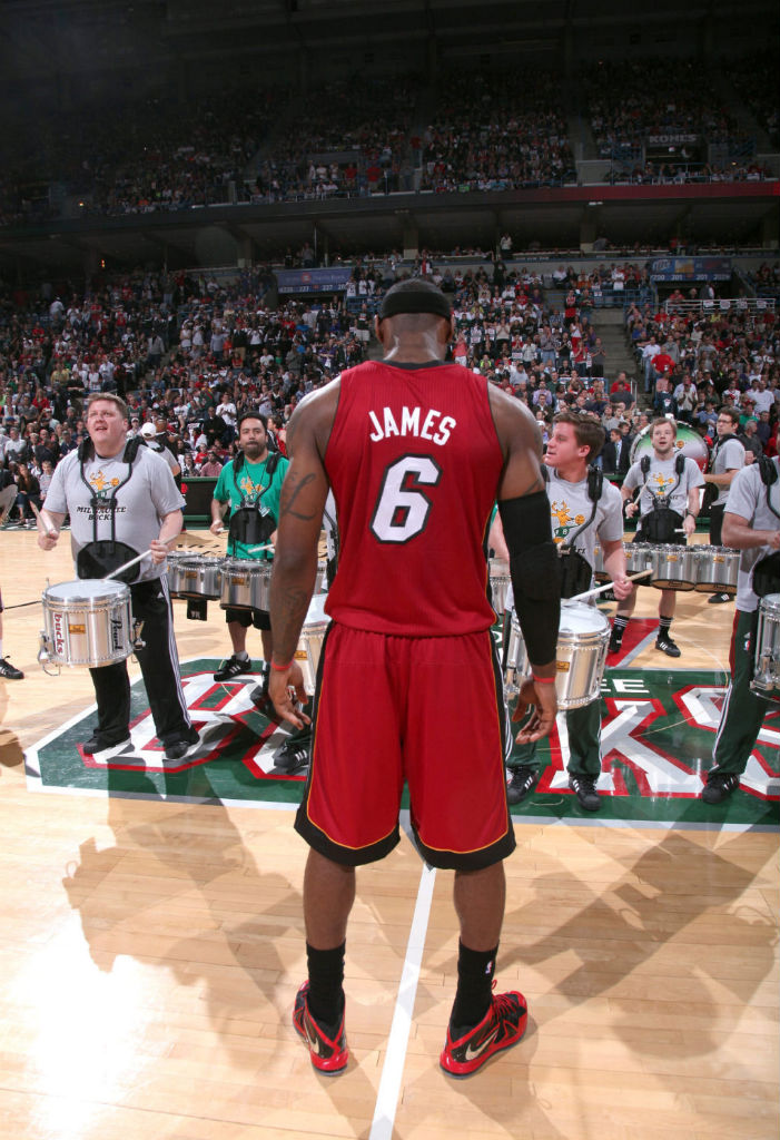 LeBron James wearing Nike LeBron X PS Elite Red Black PE (7)