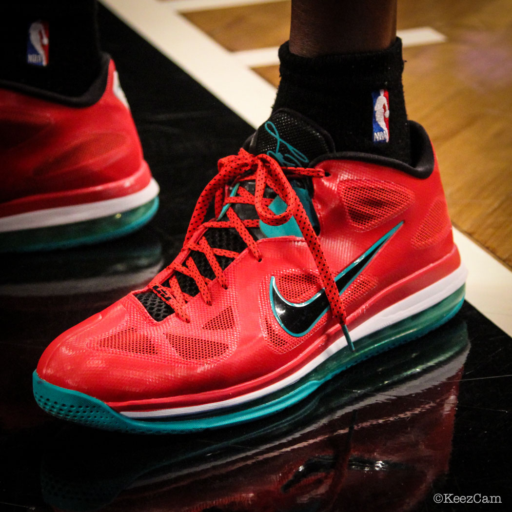 Sole Watch // Up Close At Barclays for Nets vs Bucks - Ekpe Udoh wearing Nike LeBron 9 Low Liverpool