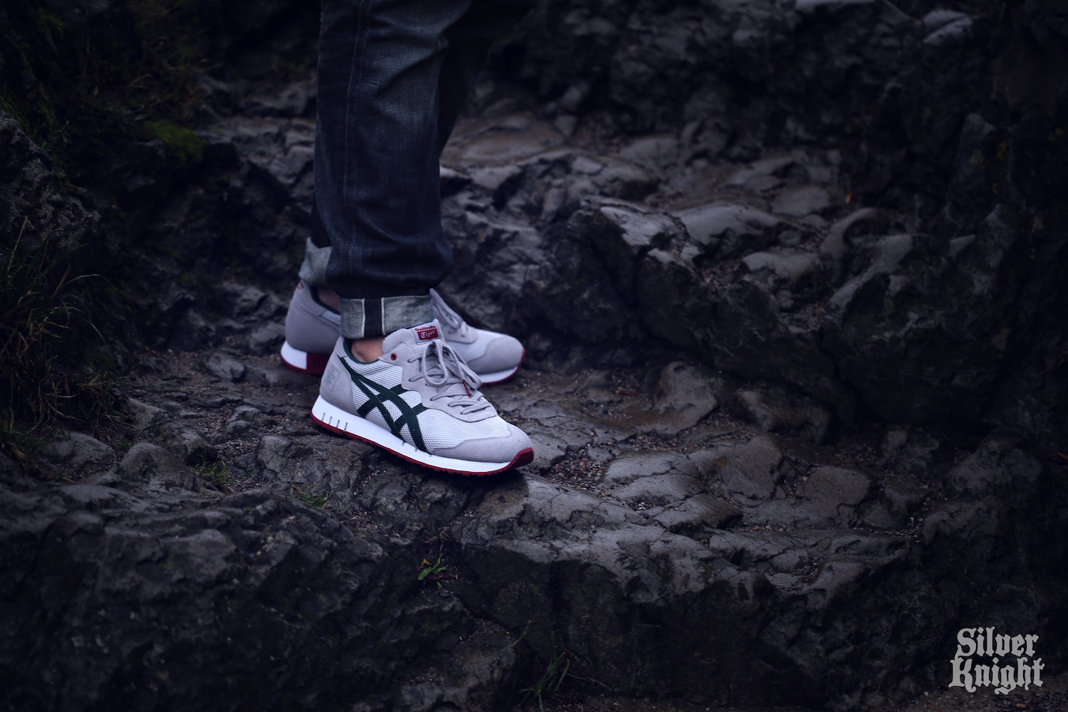 The Good Will Out x Onitsuka Tiger X-Caliber Silver Knight on foot