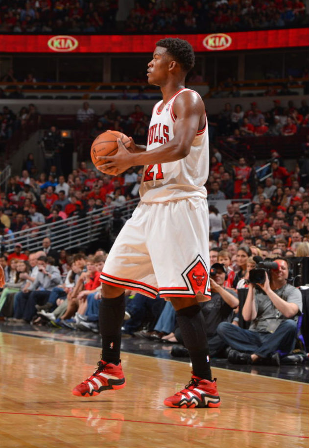 Jimmy Butler wearing adidas Crazy 8 Red White Black