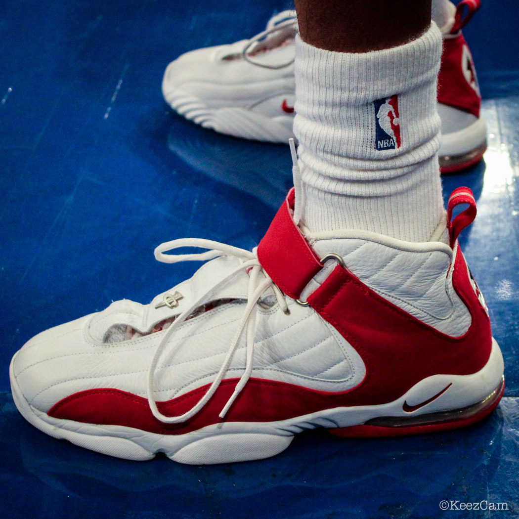 SoleWatch // Up Close At MSG for Pelicans vs Knicks - Josh Childress wearing Nike Air Penny 4 White/Red