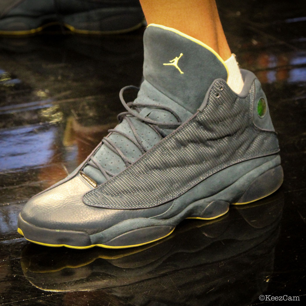 SoleWatch // Up Close At Barclays for Nets vs Nuggets - JaVale McGee wearing Air Jordan 13 Squadron Blue