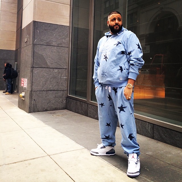 DJ Khaled wearing Air Jordan III 3 Retro True Blue
