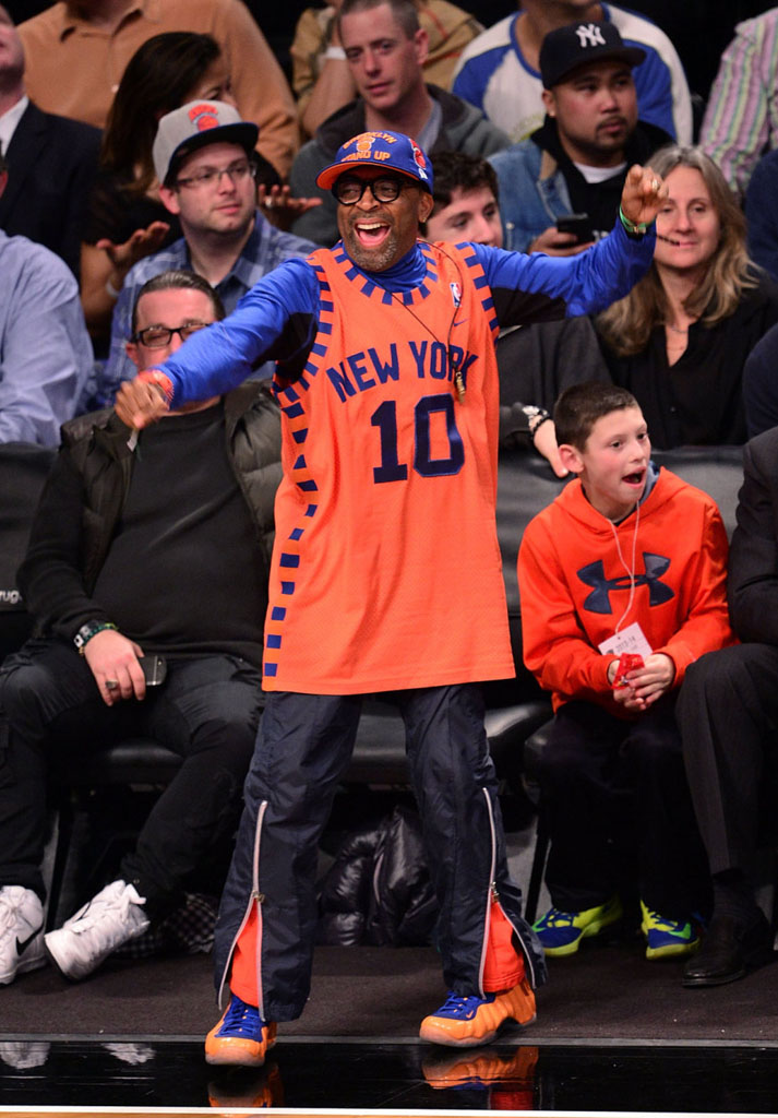Spike Lee wearing Nike Air Foamposite One Knicks