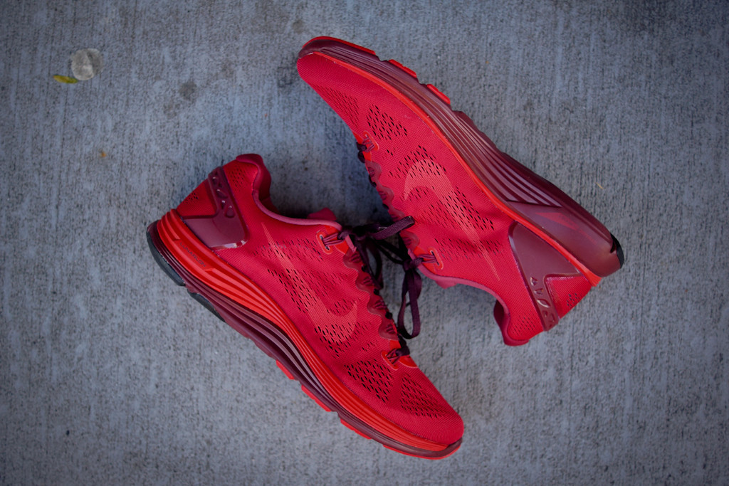 Nike x Undercover GYAKUSOU LunarGlide+ 5 in Sport Red Gym Red and Burgundy