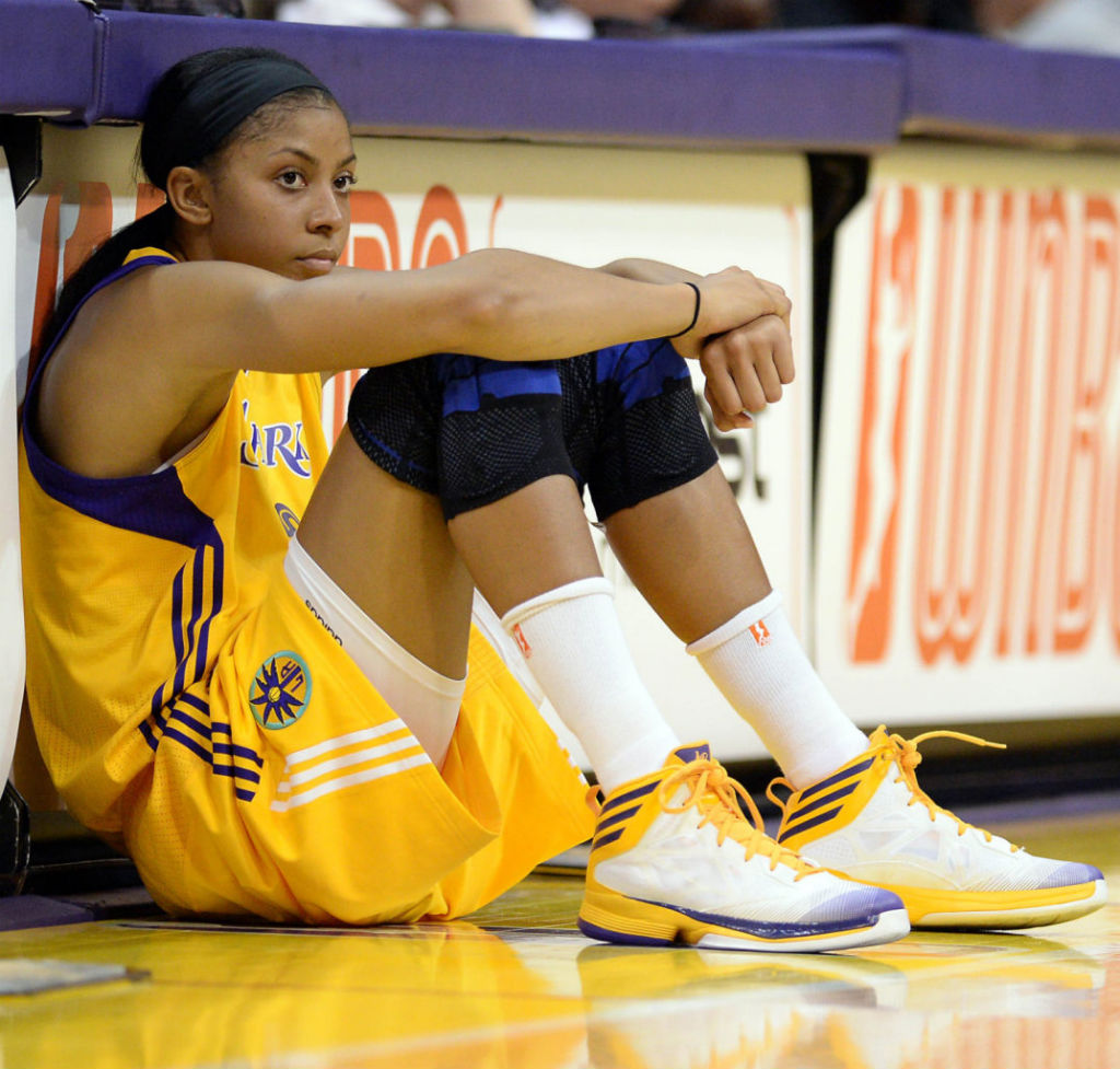 Candace Parker wearing adidas Crazy Fast White/Yellow-Purple PE