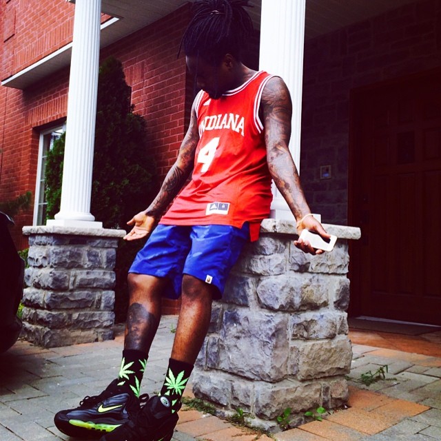 Wale wearing Nike Air Total Max Uptempo Black/Volt