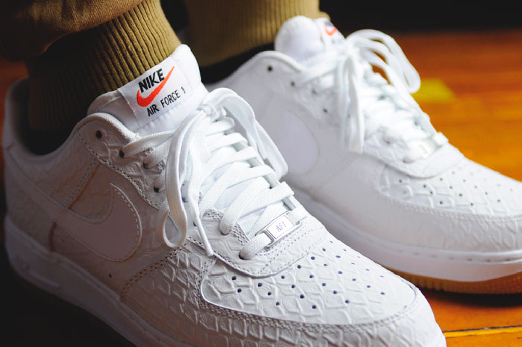 White 'Croc' Nike Air Force 1 Lows With a Gum Bottom Sole Collector