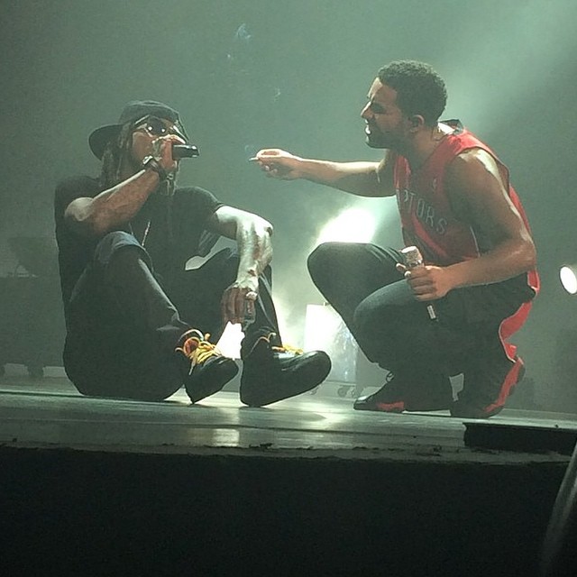 Drake wearing Air Jordan XIII 13 Bred; Lil' Wayne wearing Air Jordan III 3 PE