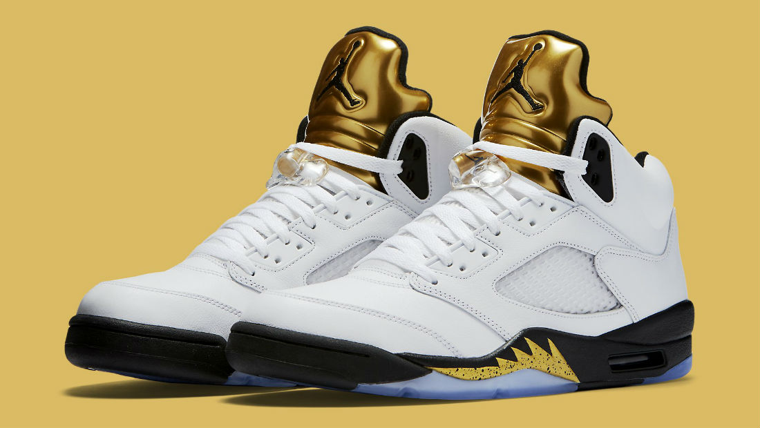 gold and white jordan 5