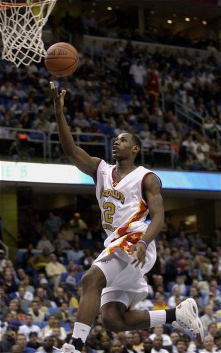 LeBron James wears Reebok Question White/Pearlized Red at 2003 McDonald's All-American Game (4)