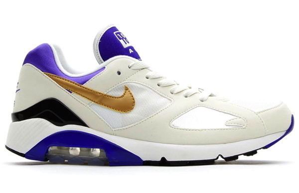 Nike Air 180 in White Metallic Gold and Bright Concord profile