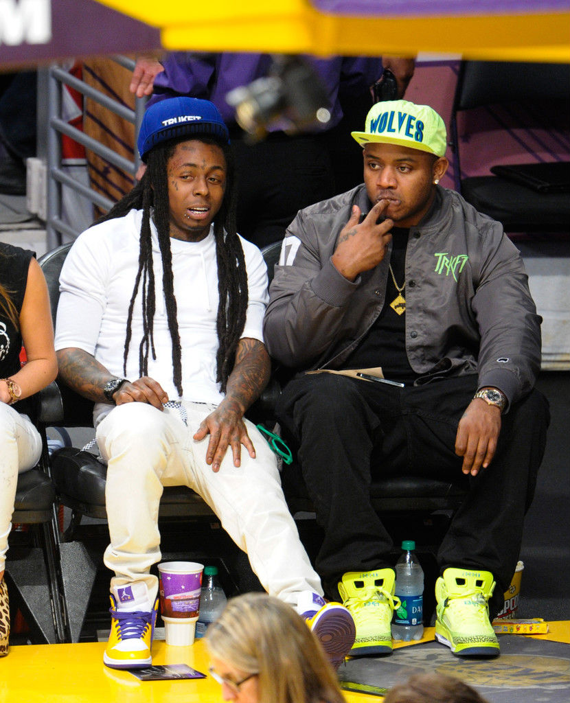 Lil' Wayne wearing Air Jordan 1 Mid Lakers (2)
