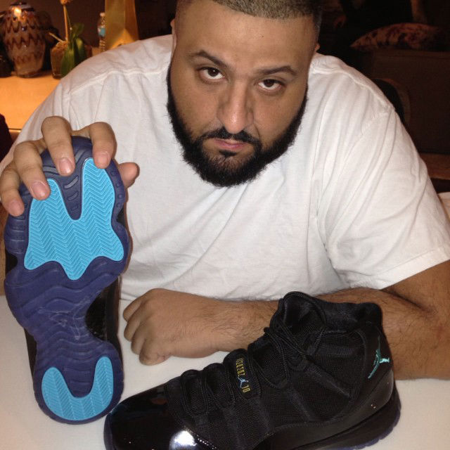 DJ Khaled wearing Air Jordan 11 XI Retro Gamma Blue