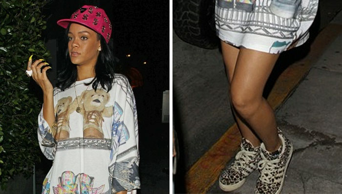 Rihanna wearing adidas Originals by Jeremy Scott Leopard