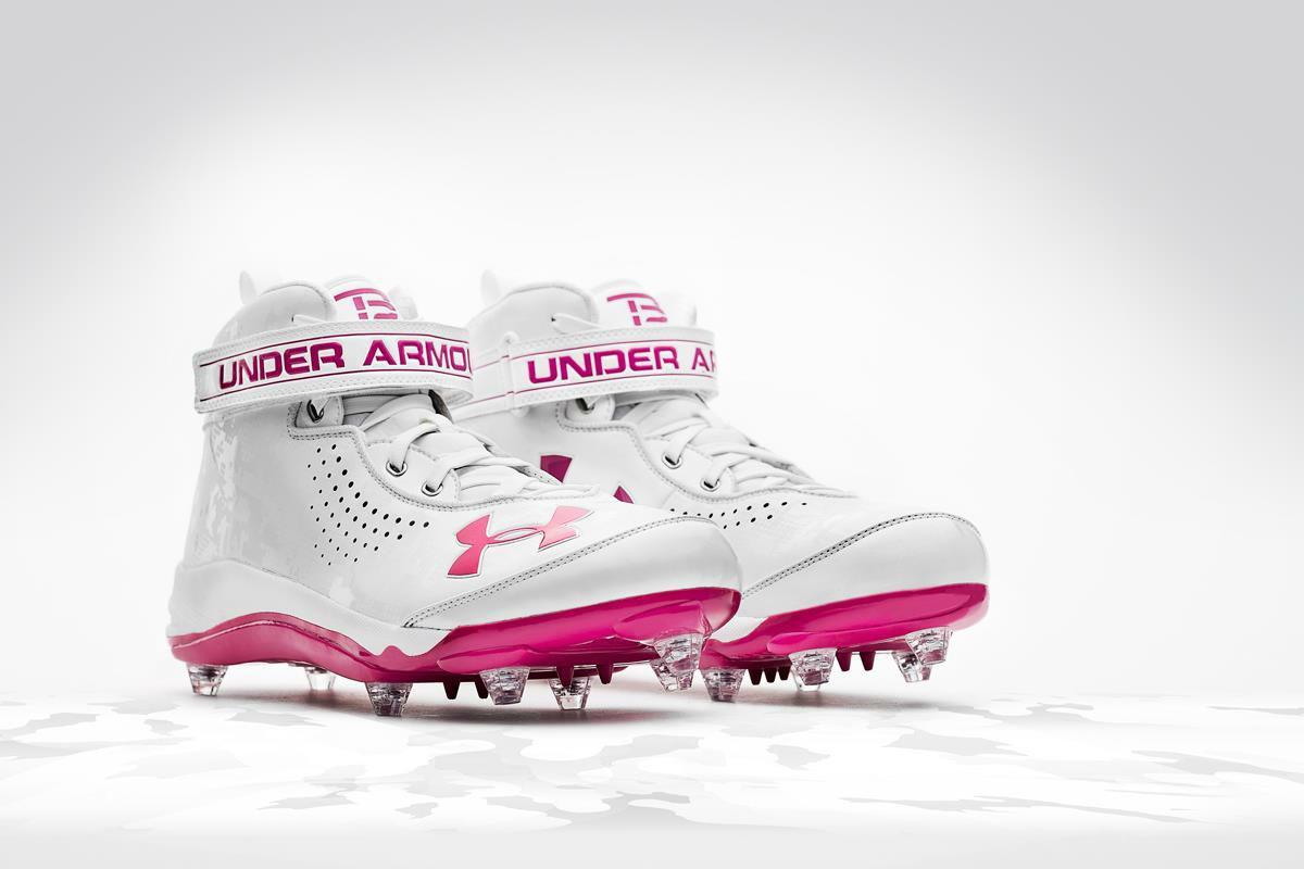 Under Armour Power in Pink Cleats for Breast Cancer Awareness Tom Brady White