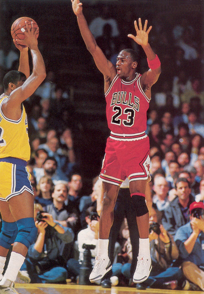 Michael Jordan wearing the "Cement" Air Jordan III