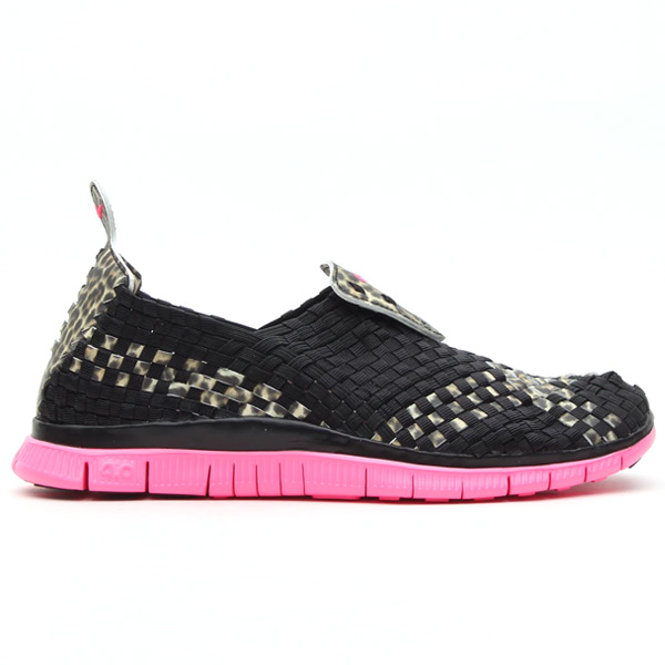 atmos x Nike Free Woven 4.0 QS in leopard and desert camo profile