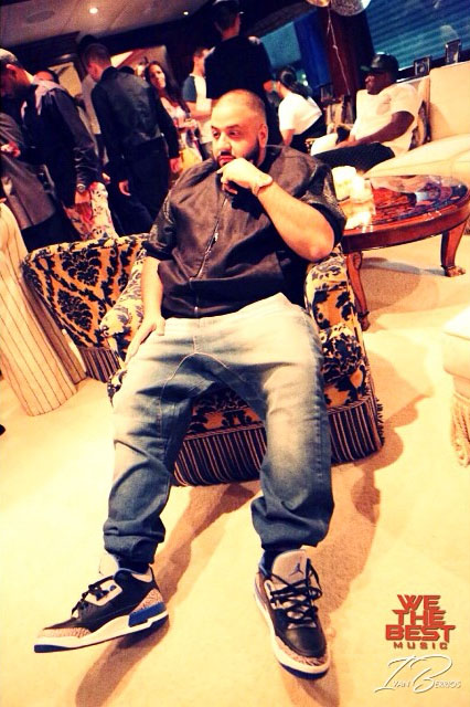 DJ Khaled wearing Air Jordan III 3 Sport Blue