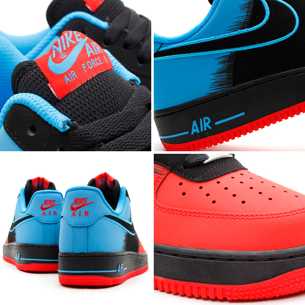 Nike Air Force 1 Low Spiderman in Light Crimson Black and Vivid Blue details