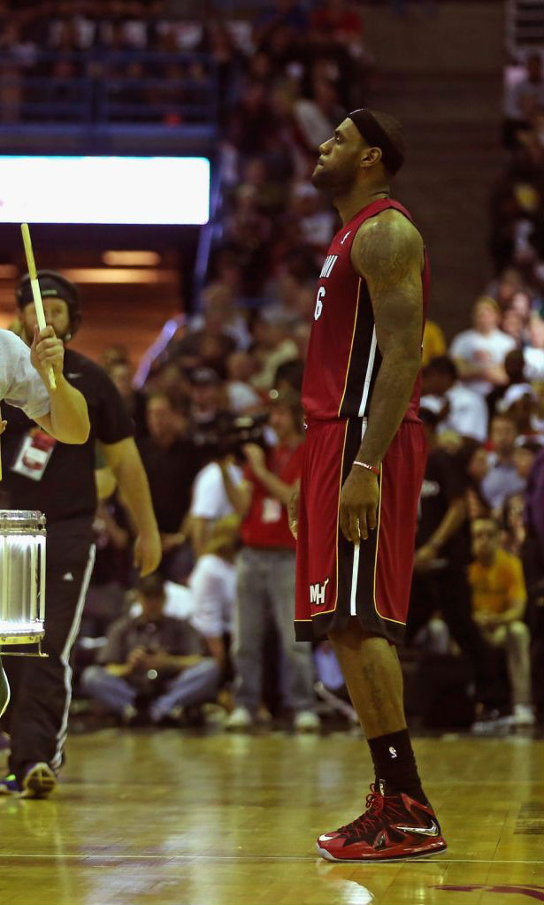 LeBron James wearing Nike LeBron X PS Elite Red Black PE (3)