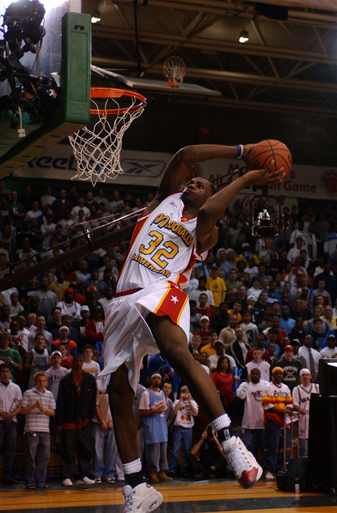 LeBron James wears Reebok Question White/Pearlized Red at 2003 McDonald's All-American Game (1)