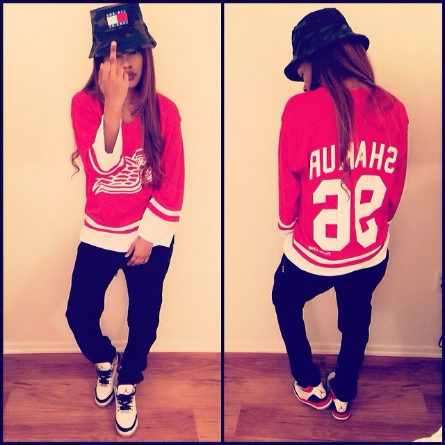 Teyana Taylor wearing Air Jordan 3 Retro Fire Red