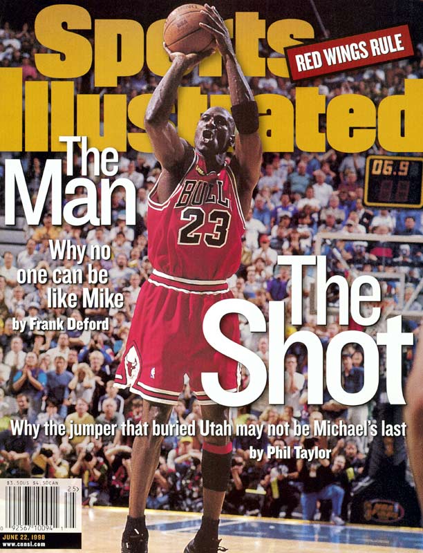 Michael Jordan wears 'Last Shot' Air Jordan XIV 14 on June 1998 Sports Illustrated