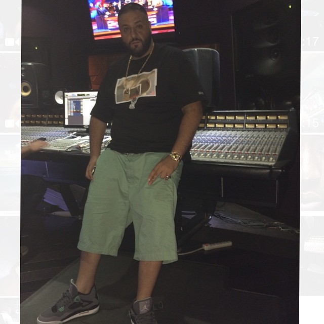 DJ Khaled wearing Air Jordan IV 4 Green Glow