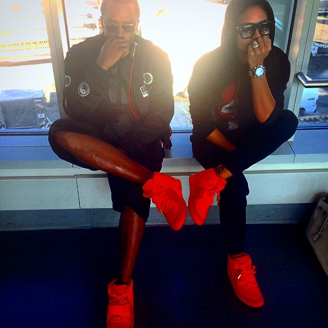 Diddy & Cassie wearing Nike Air Yeezy II 2 Red October