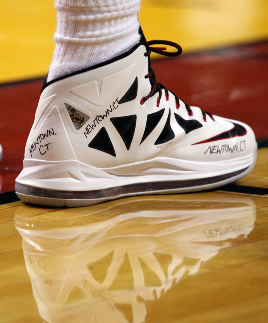 LeBron James wearing Nike LeBron X Home PE for Newtown, Connecticut (3)