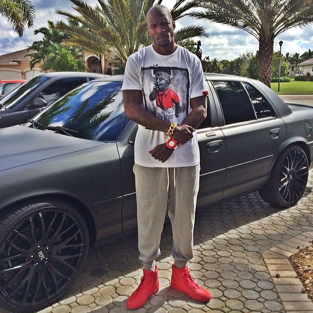 Chad Johnson wearing Balenciaga Red Pleated Sneakers