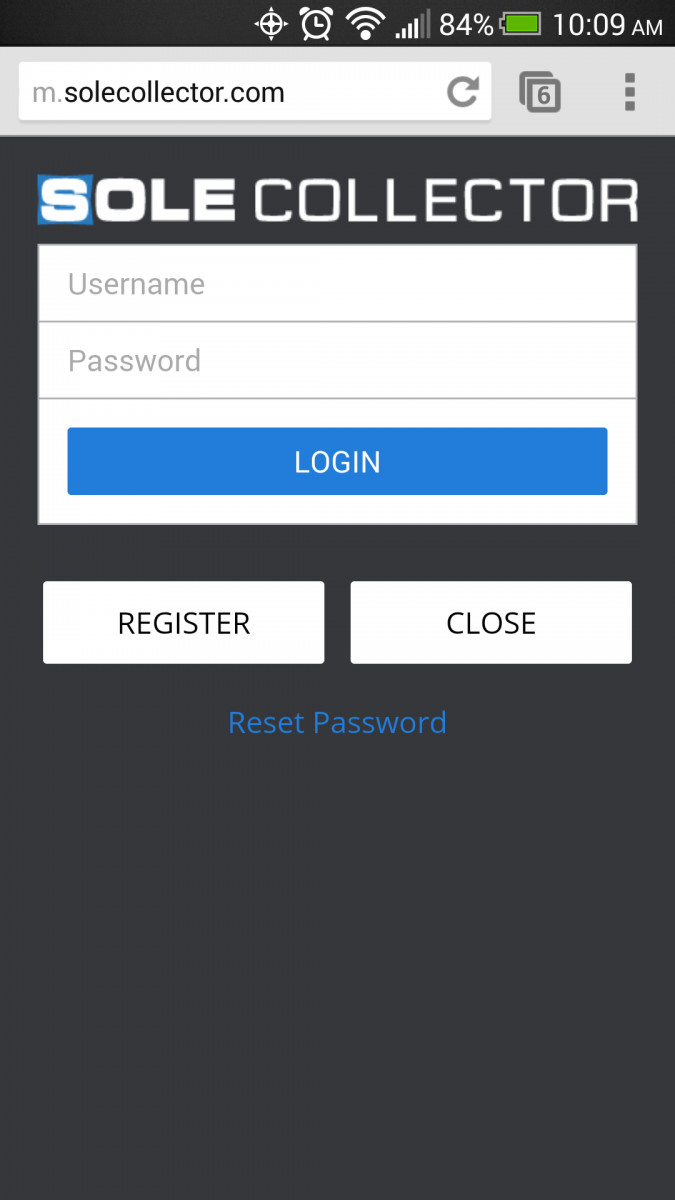 Sole Collector Mobile Sign Up Login