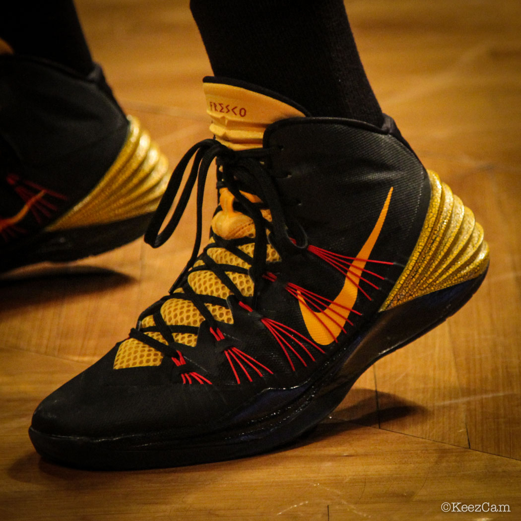 Sole Watch // Up Close At Barclays for Nets vs Cavs - CJ Miles wearing Nike Hyperdunk 2013 PE