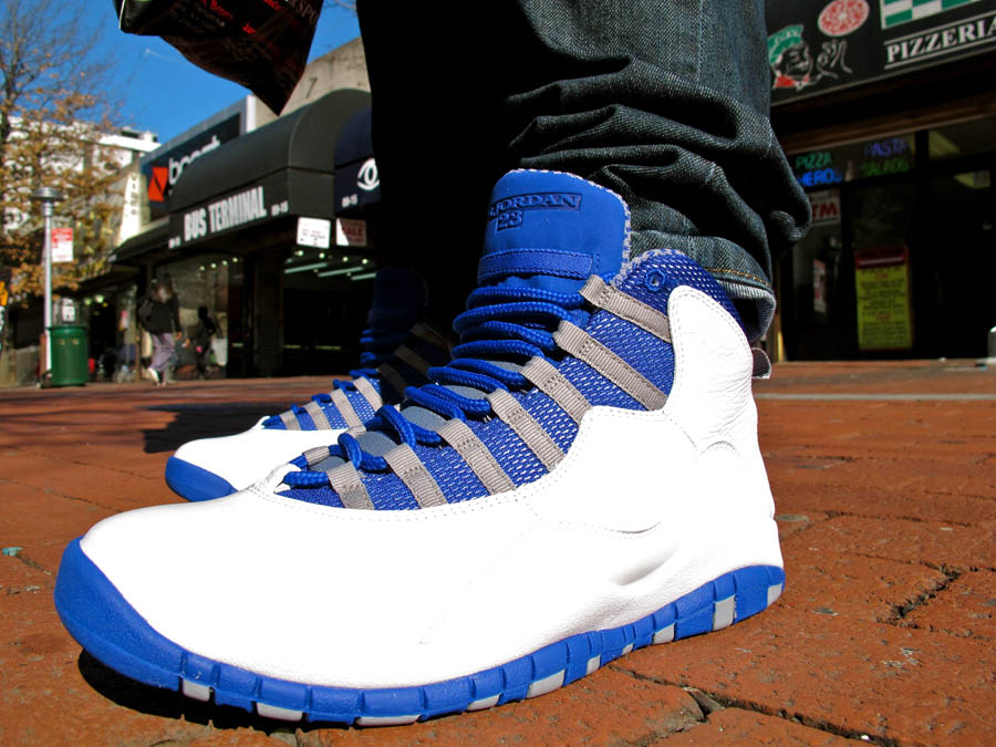 Air Jordan 10 X White Old Royal Stealth Shoes New 487214-107 On-Foot (5)
