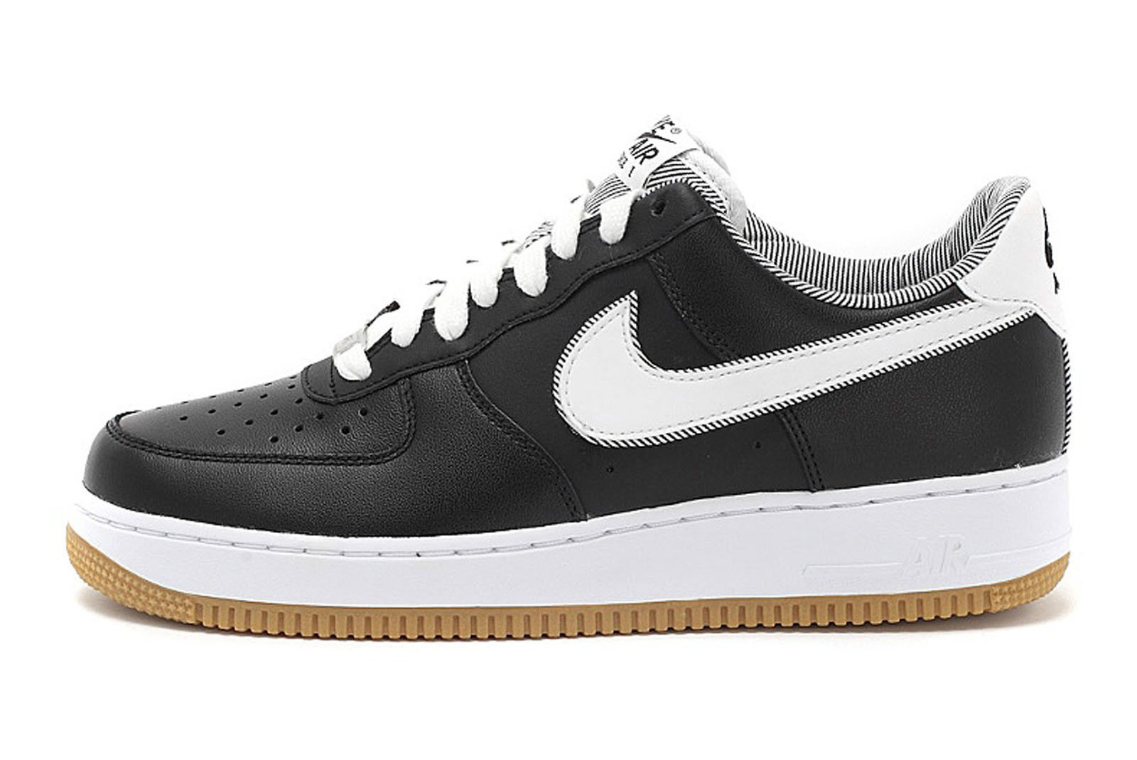 white and black air force 1 with gum sole