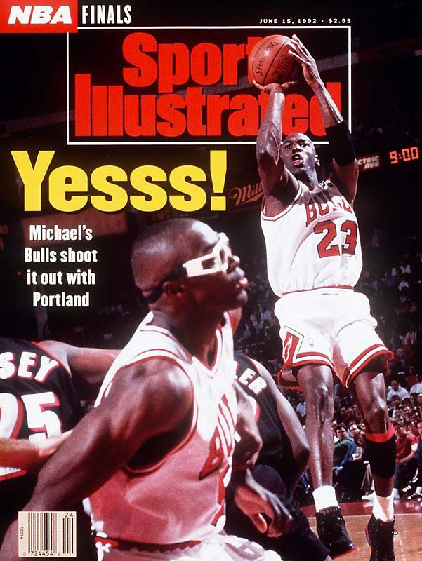 Michael Jordan wears Black/Red Air Jordan VII 7 on June 1992 Sports Illustrated