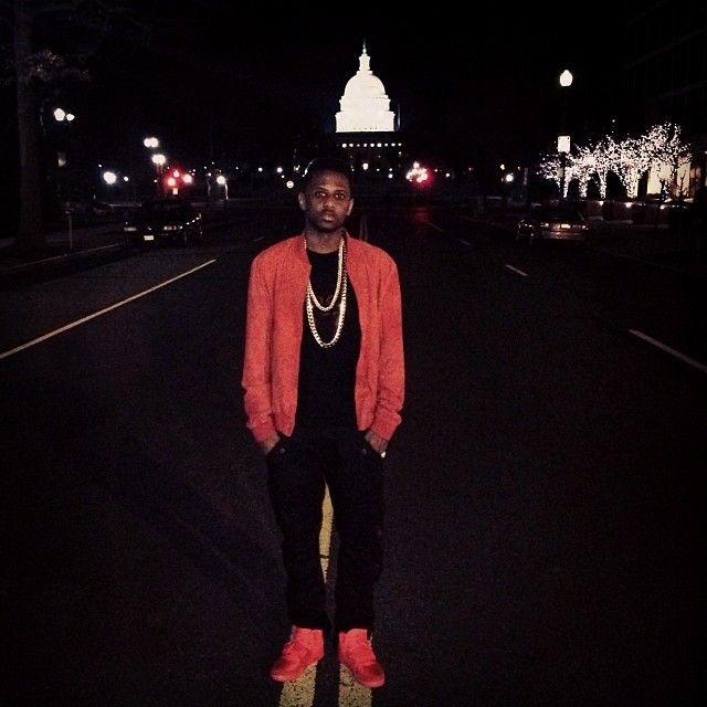Fabolous wearing Nike Air Yeezy 2 Red October
