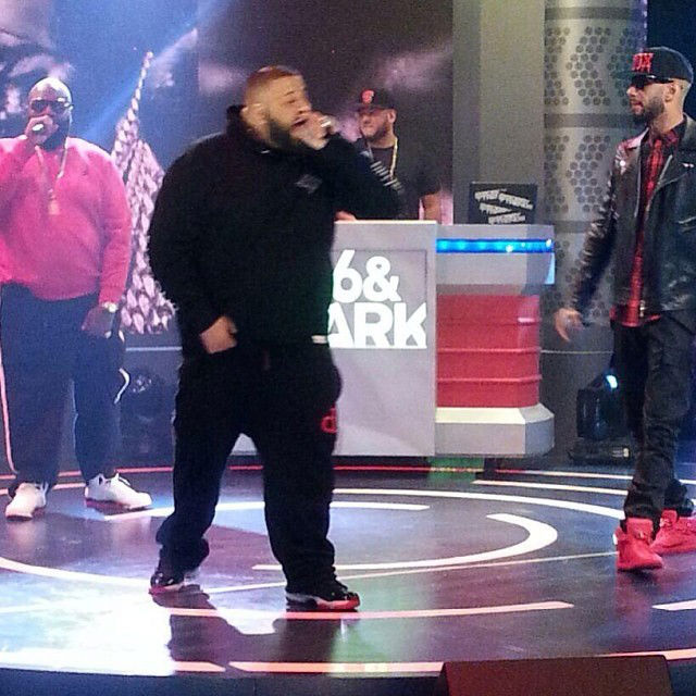 DJ Khaled wearing Air Jordan 11 XI Retro Black/Red