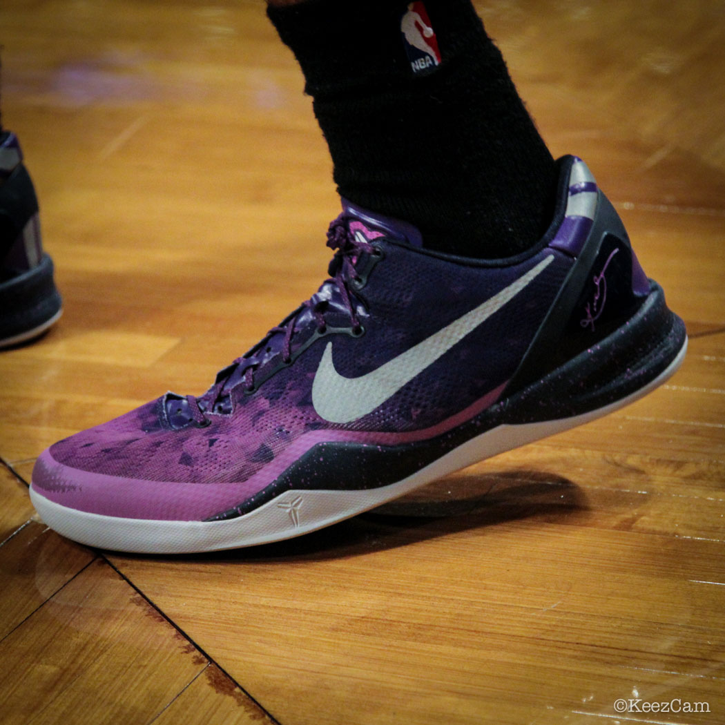 SoleWatch // Up Close At Barclays for Nets vs Lakers - Xavier Henry wearing Nike Kobe 8 Gradient Purple