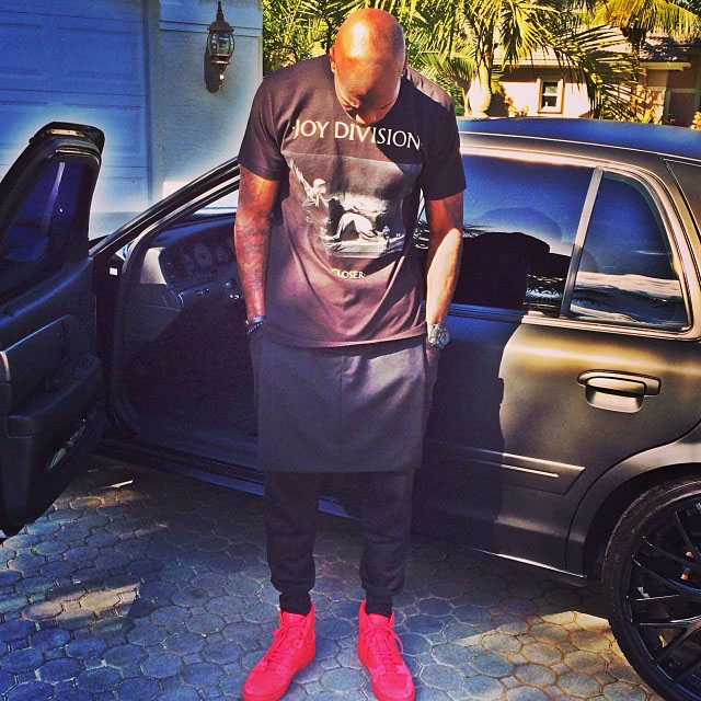 Chad Johnson wearing Balenciaga Red Pleated High-Top Sneakers