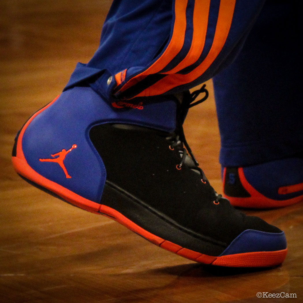 SoleWatch // Up Close At Barclays for Nets vs Knicks - Carmelo Anthony wearing Jordan Melo 1.5 Knicks Away