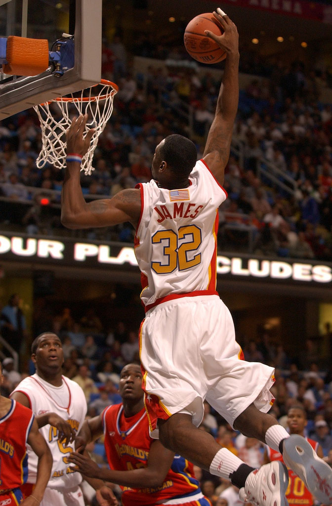 LeBron James wears Reebok Question White/Pearlized Red at 2003 McDonald's All-American Game (2)