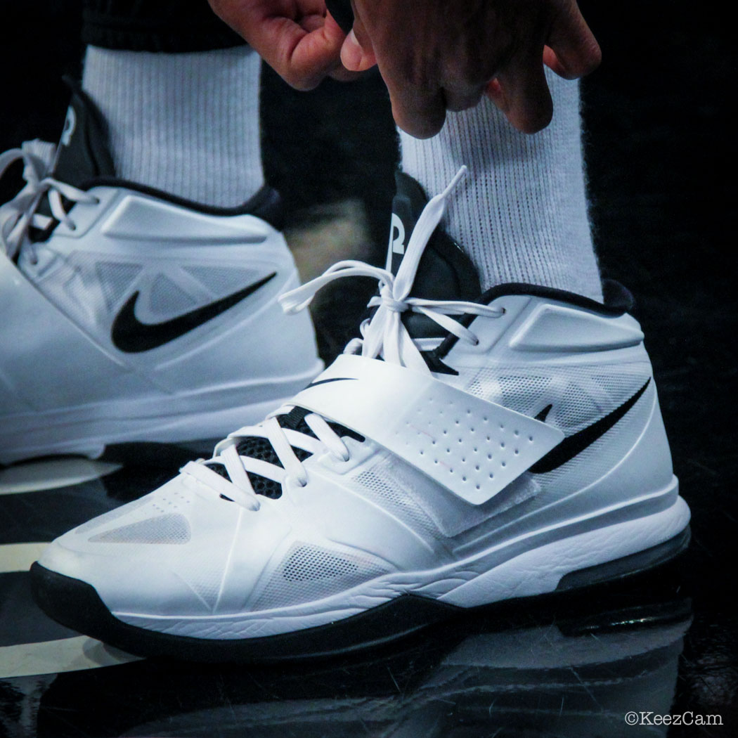 Sole Watch // Up Close At Barclays for Nets vs Cavs - Paul Pierce wearing Nike Air Legacy 3 Home