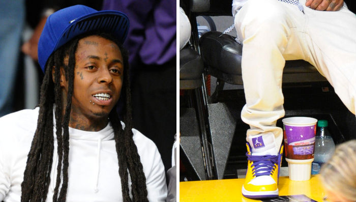 Lil' Wayne Wears Air Jordan Retro 1 Mid "Lakers"