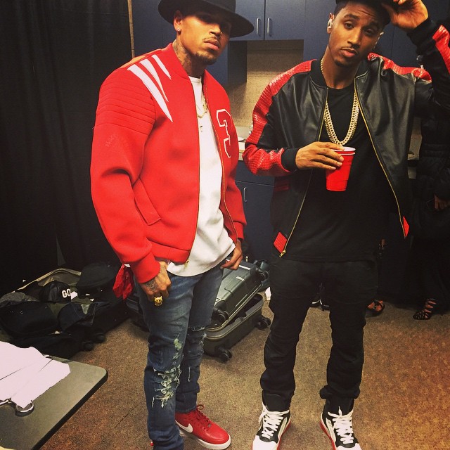 Chris Brown wearing Supreme x Nike Air Force 1 Red; Trey Songz wearing Givenchy Sneakers